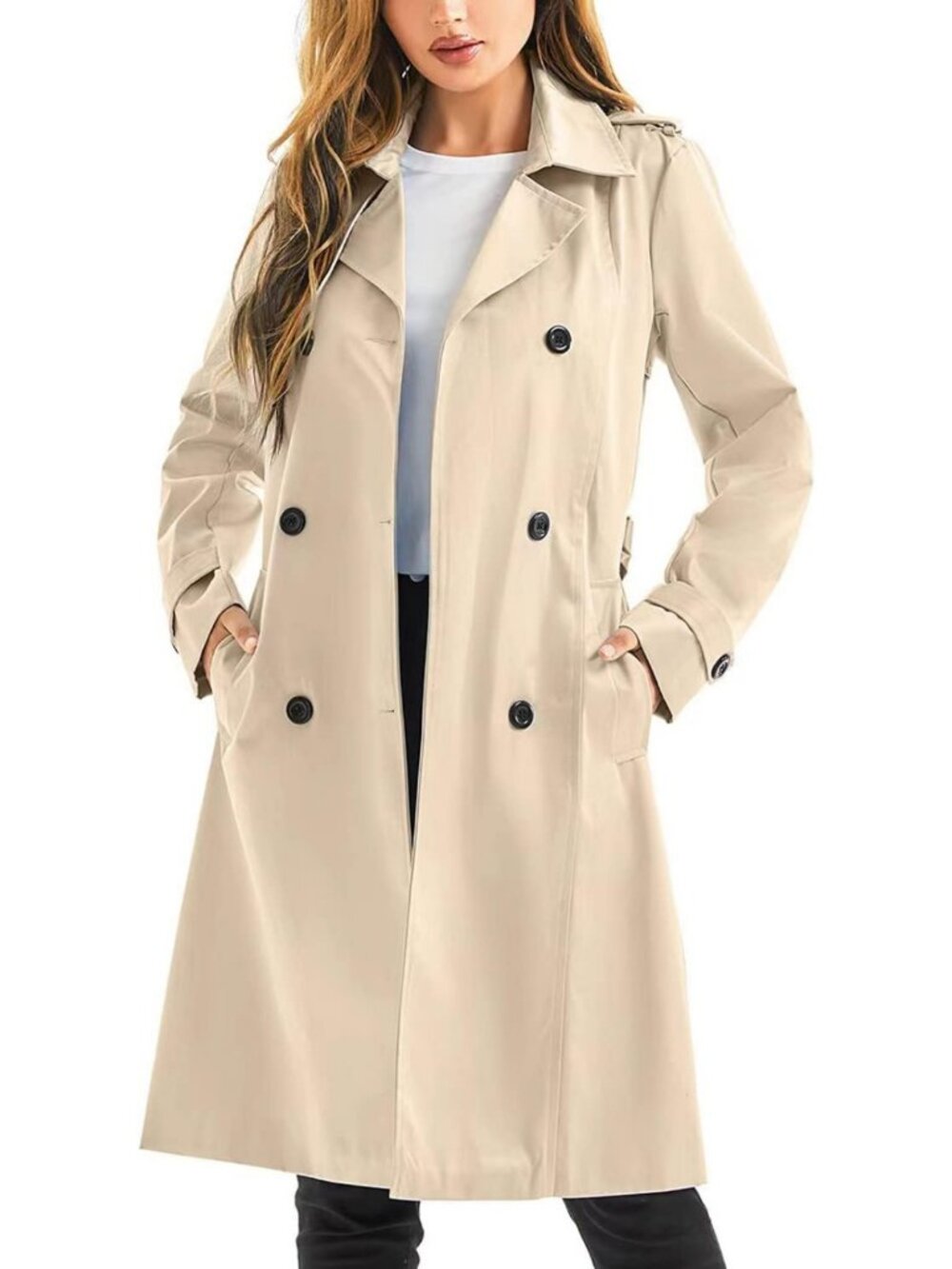 Stylish Women's Long Waterproof Trench Coat, Double Breasted Windbreaker